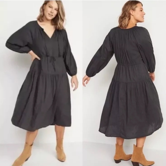 NWT Old Navy tassel ties tiered Embroidered Long Sleeve boho Midi Maxi Dress 3X - Picture 6 of 17